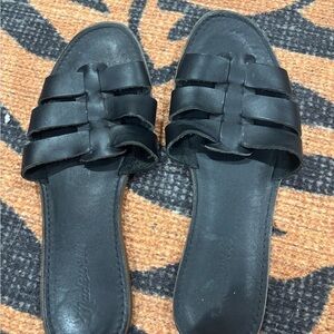 Madewell Black Leather Slide Sandals